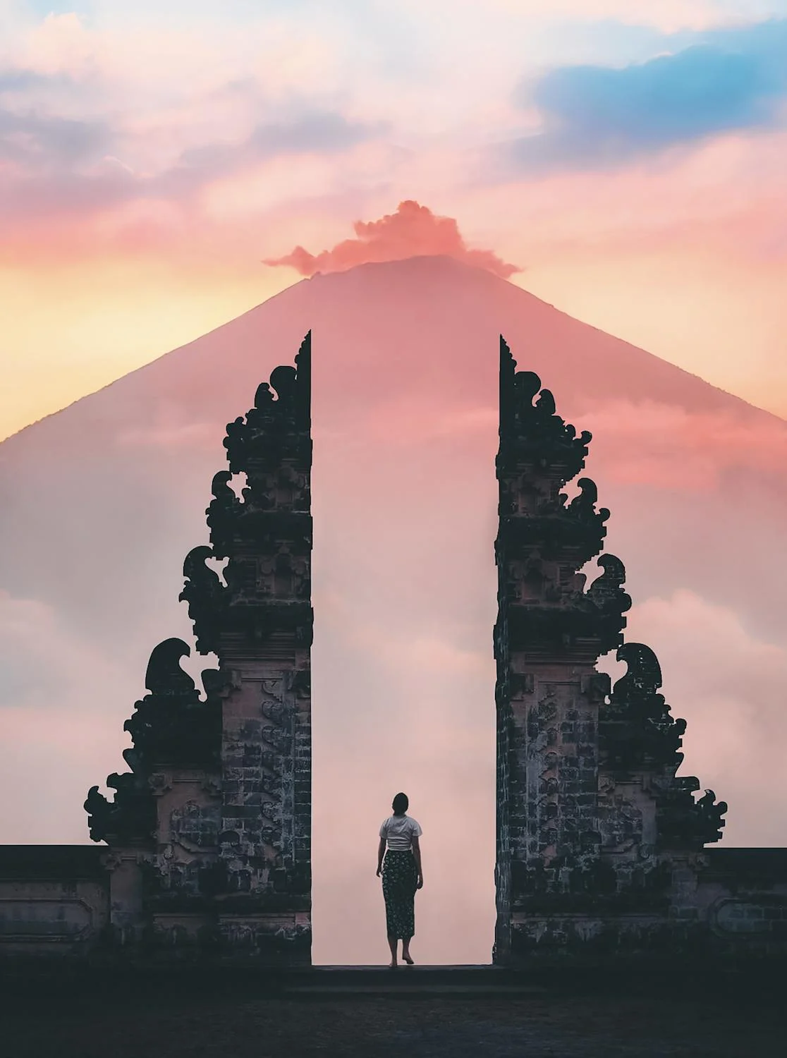 Big door temple with mountain in the background, Pura Lempuyang Temple, Bali