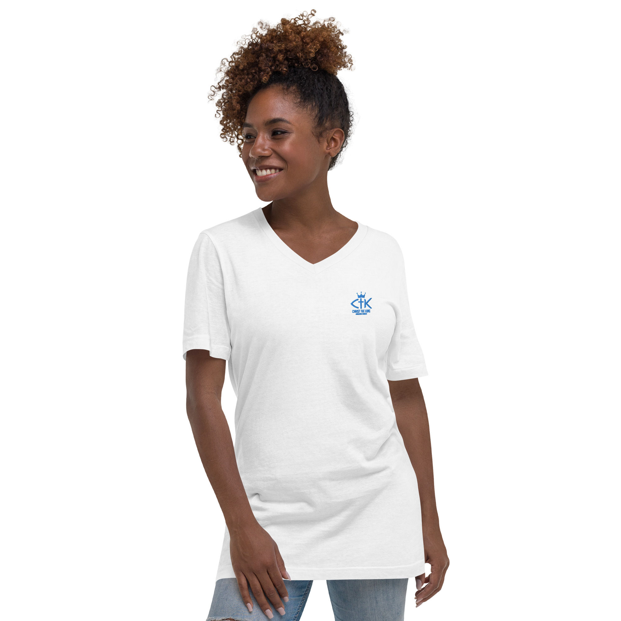 Unisex Short Sleeve V-Neck T-Shirt White