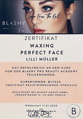 Zertifikat Waxing Lilli Mueller LM Beautylashes