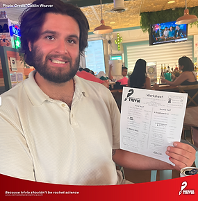 Trivia player at Birdie's Social Club in Forth Worth, TX showing his trivia answer sheet