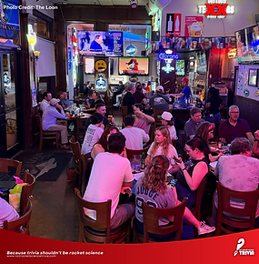 Full crowd enjoying trivia night at The Loon in Dallas, Texas, hosted by Not Rocket Science Trivia.