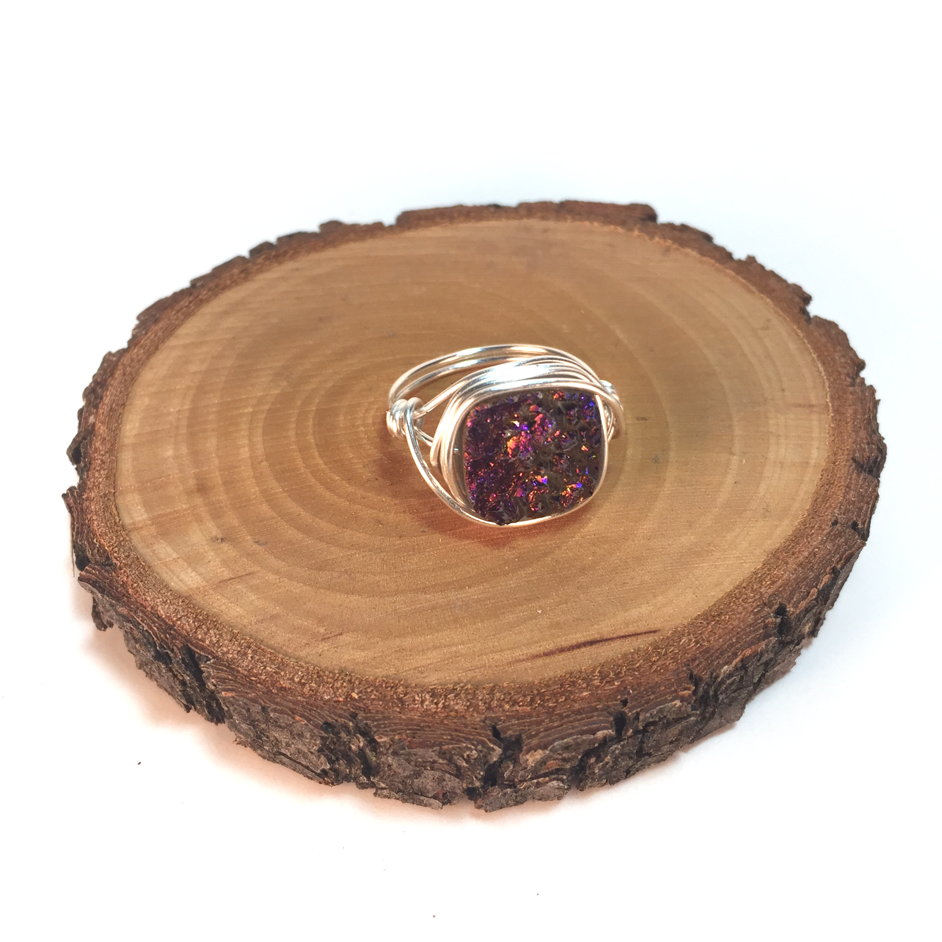 Rainbow Pink Druzy Ring