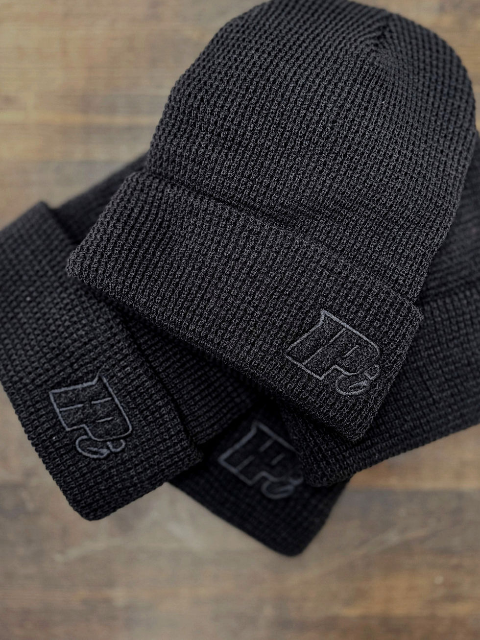 Thumbnail: BLACK ON BLACK WAFFLE BEANIE