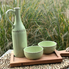 Purewood serveerplank 35cm olijfoliekannetje, 2 bowls
