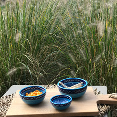 Purewood serveerplank 35cm + 3 bowls Azuro 7cm, 10cm, 11cm