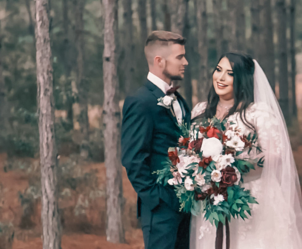 Newlyweds in the pines. 