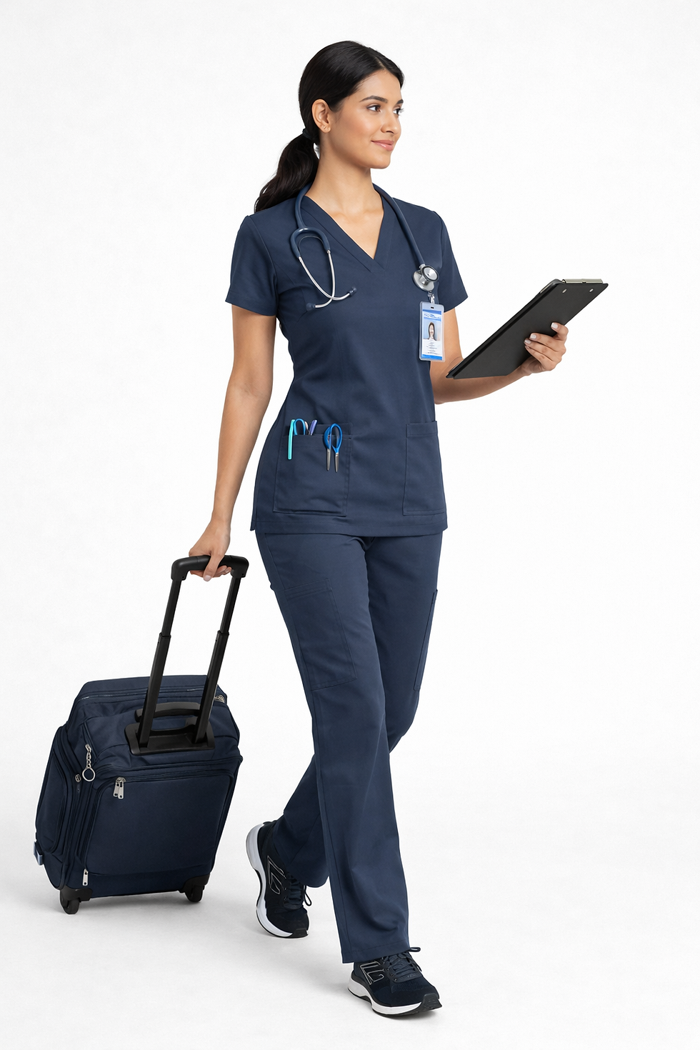 Thumbnail: LeadersClub Women's V-Neck Active Scrub -Steel Blue Grey