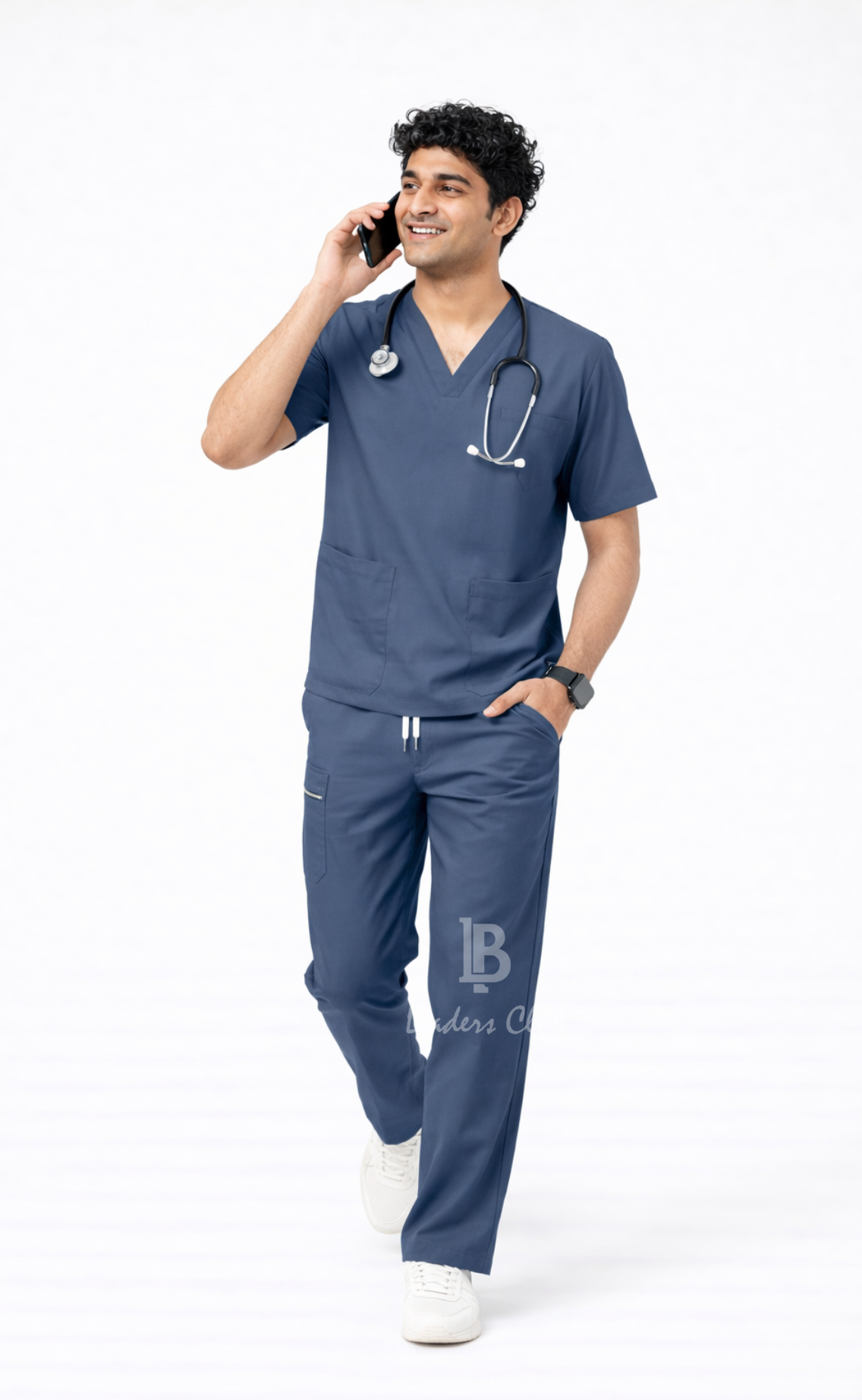 LeadersClub Men's V-Neck Active Scrub-Steel Blue Grey