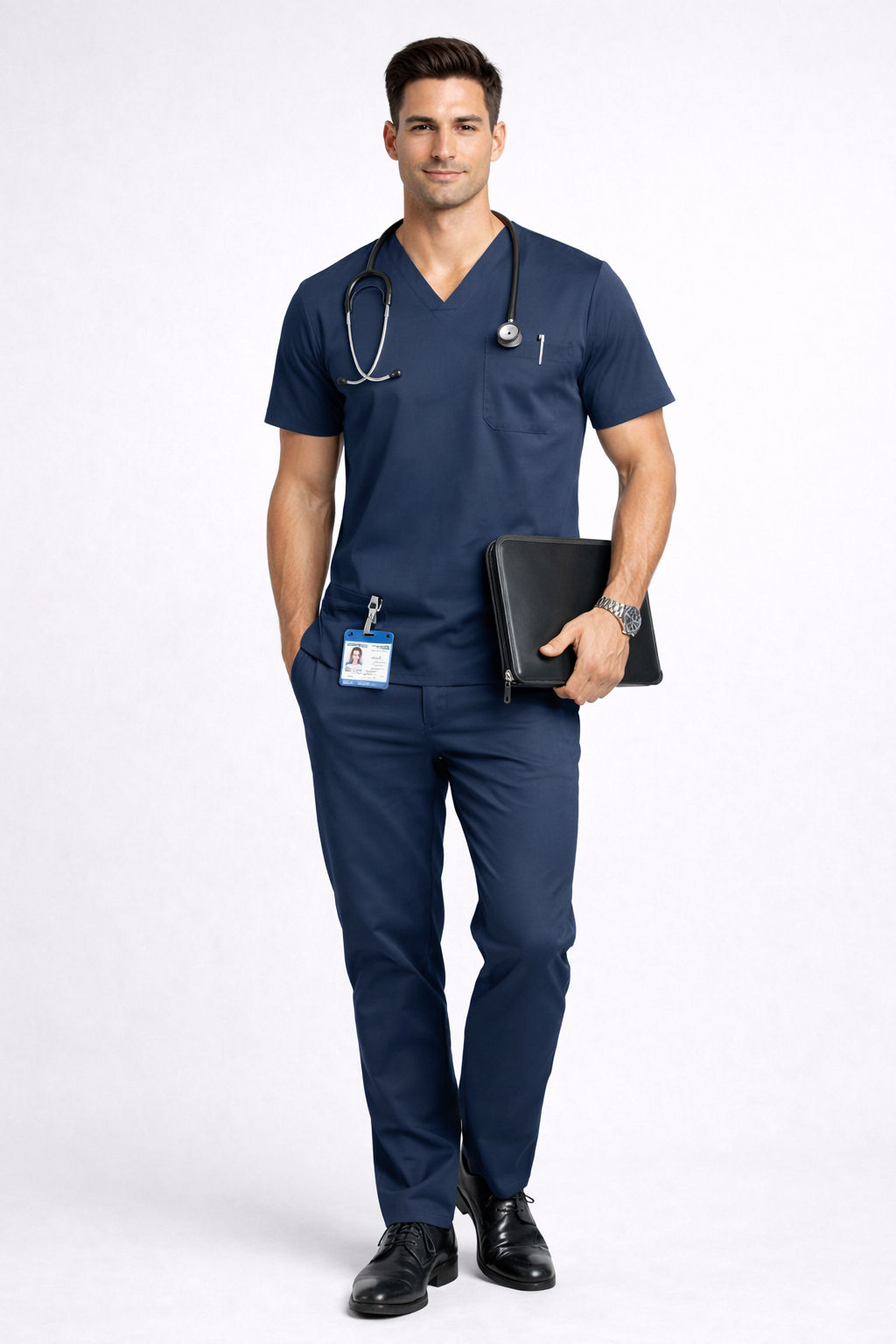 LeadersClub Men's V-Neck Active Scrub-Steel Blue Grey