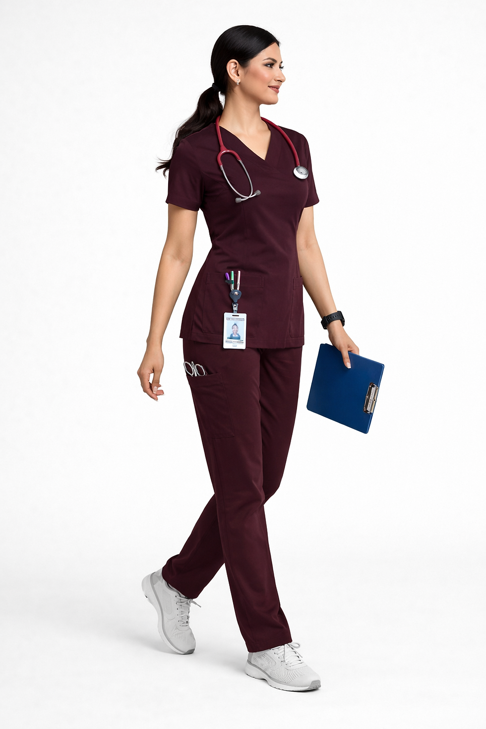 Thumbnail: LeadersClub Women's V-Neck Active Scrub - Plum Wine