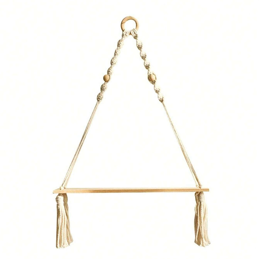 Thumbnail: Rustic wood macrame hanging shelf empty - front view
