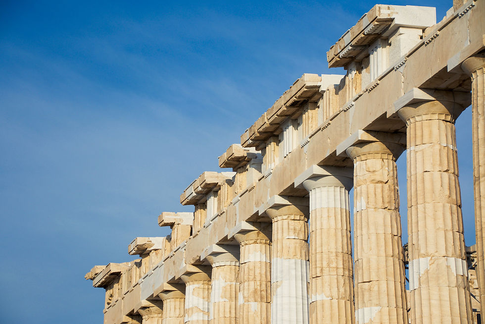 The marble columns of the Parthenon on the Acropolis of Athens