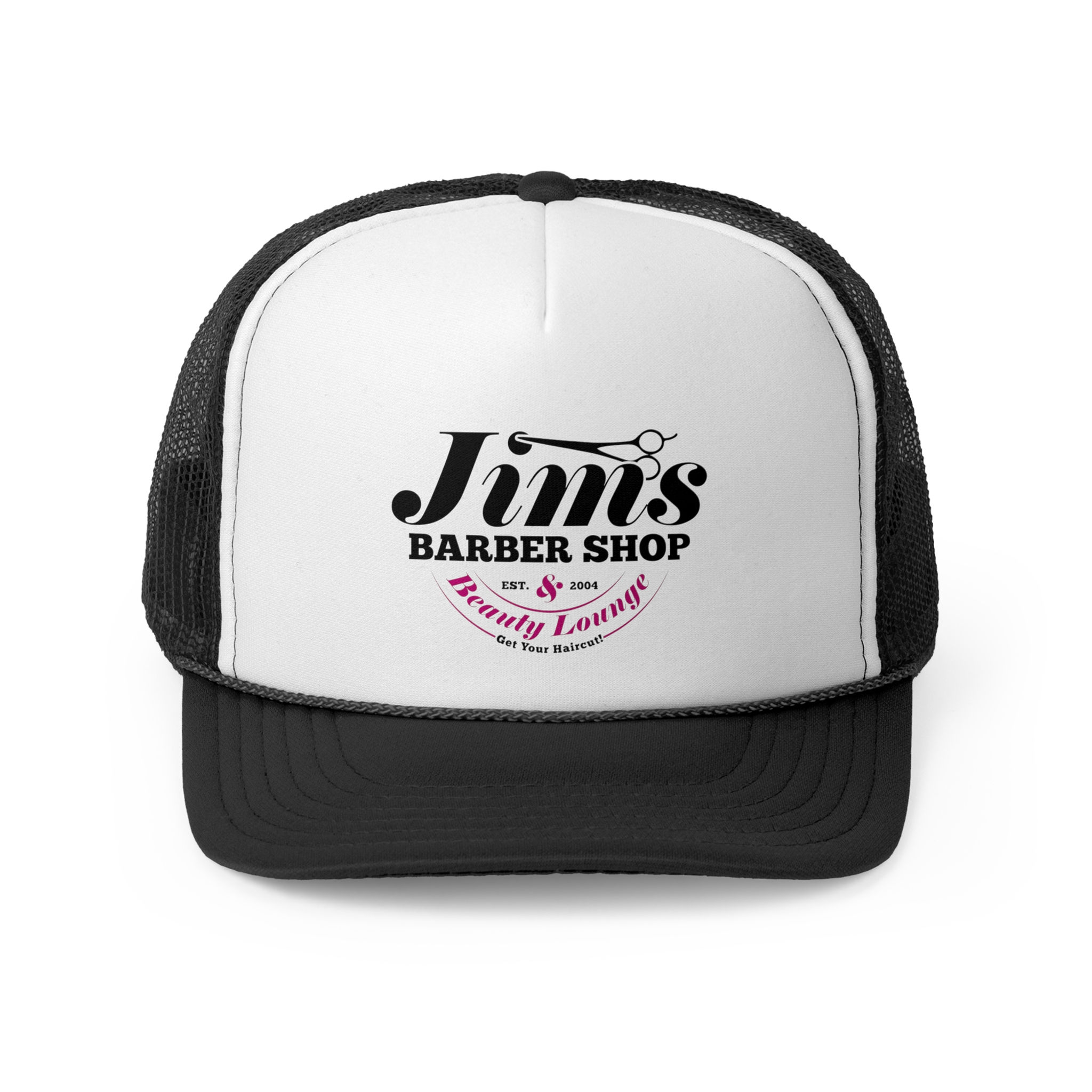 Custom Barber Shop Trucker Cap - Jim's Barber Shop Design