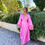 Thumbnail: Acler Satin Pleated Palms Dress in Confetti Pink