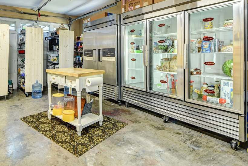 Dedicated, labeled food storage — dry goods and refrigeration