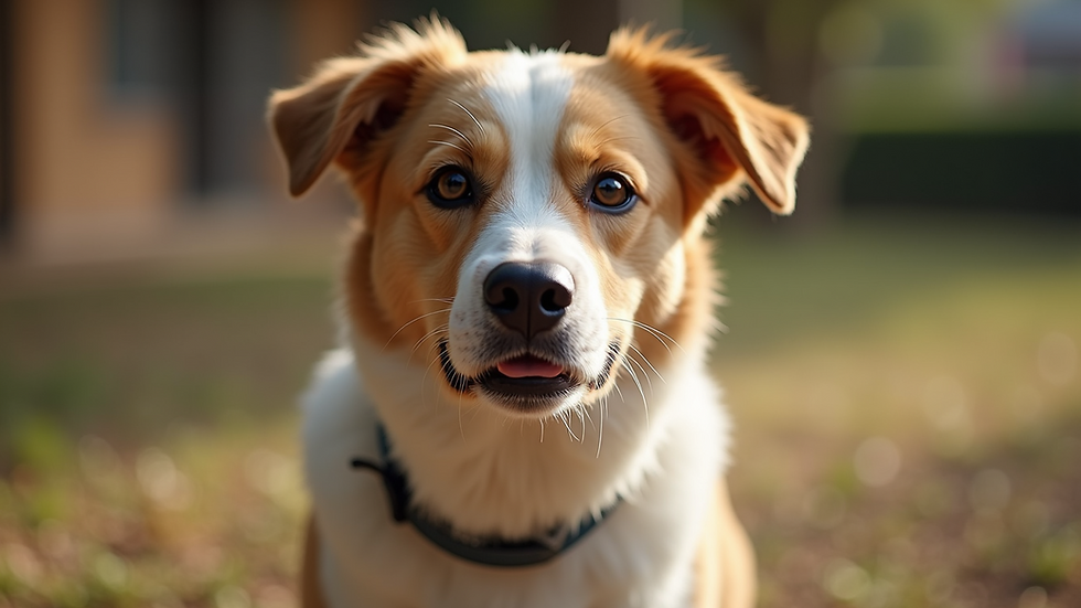 Close-up view of a dog with a welcome kit