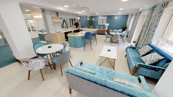 Reception area of luxury care home in Stotfold, UK