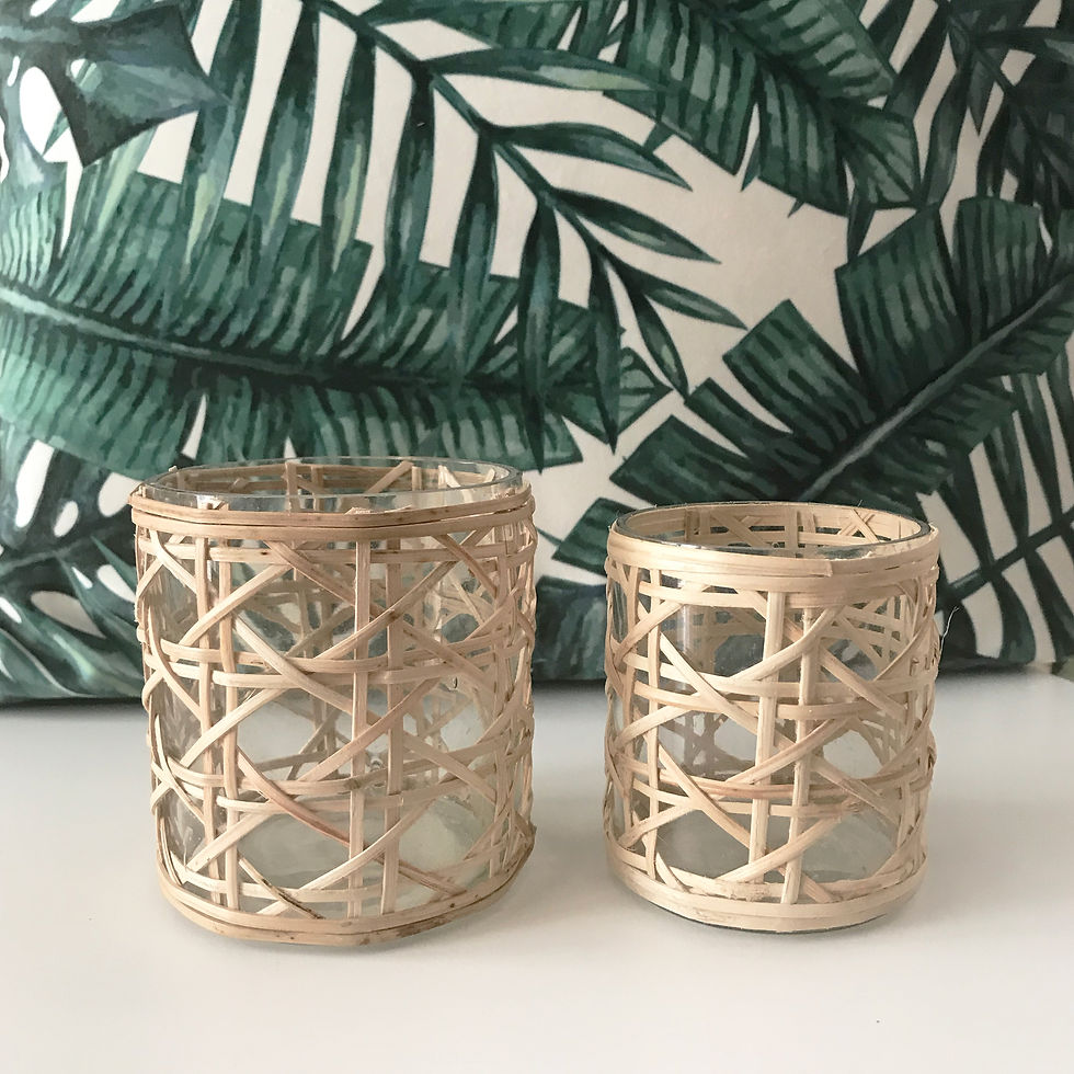 Miniature : Photophores en verre avec cannage rotin naturel