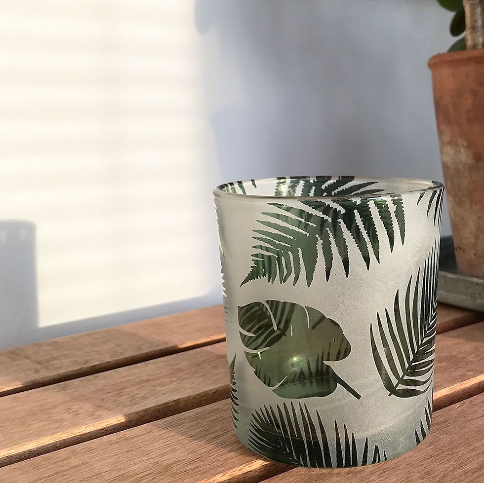Miniature : Photophore verre transparent motif fougère et monstera