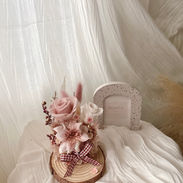 粉色系永生玫瑰木片花座