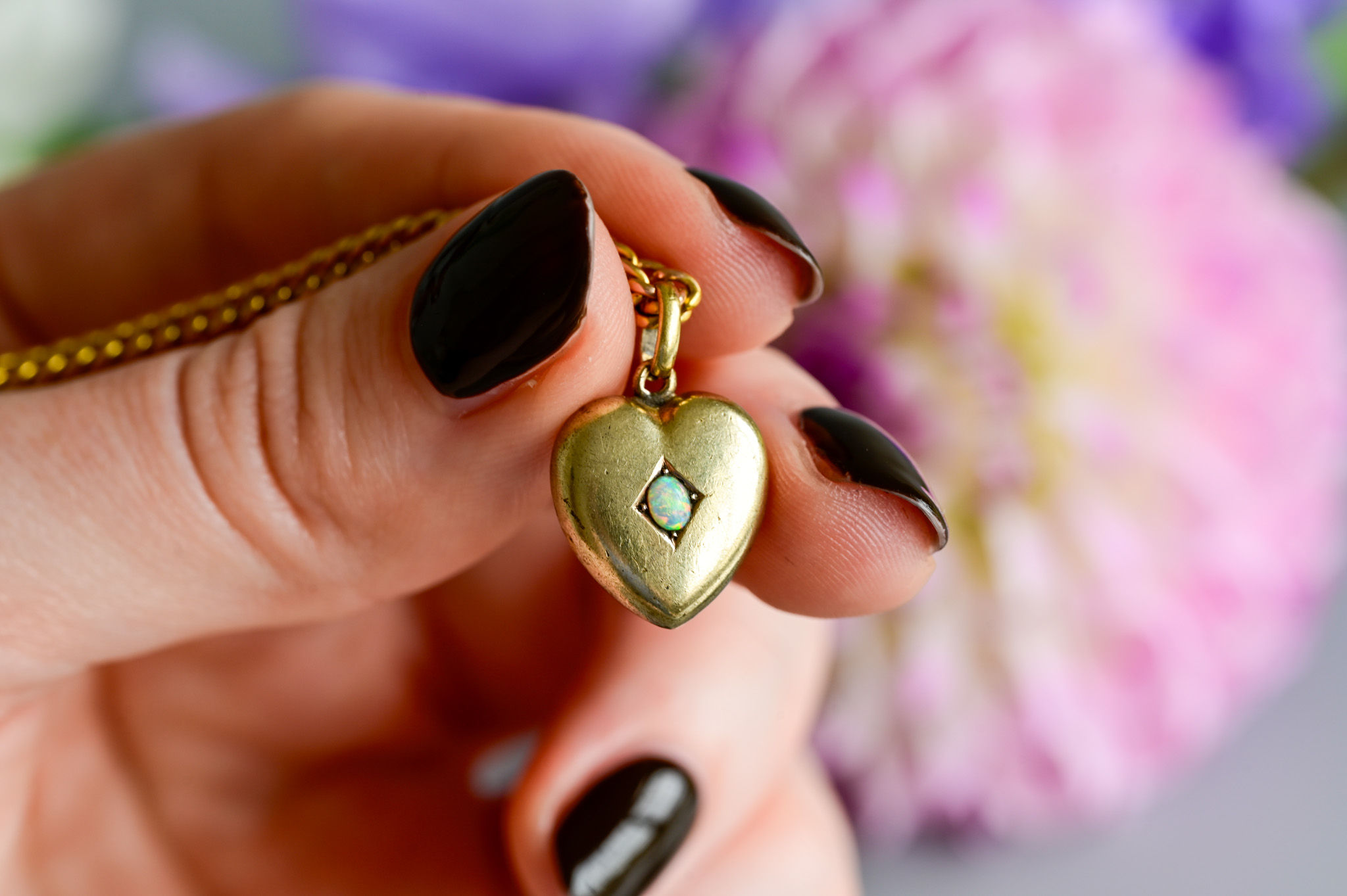 Antique Victorian opal puffy heart pendant 15ct gold