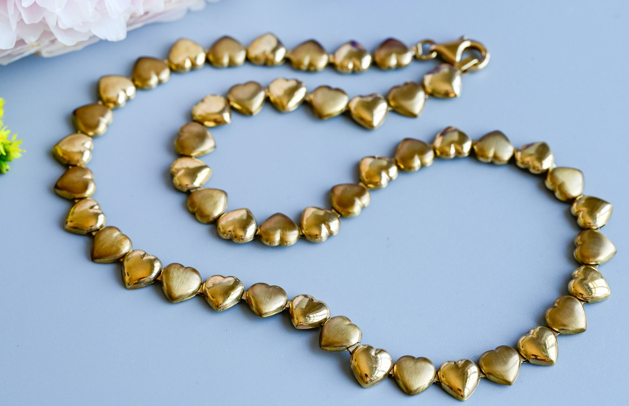 Vintage polished and brushed heart necklace 9 carat gold