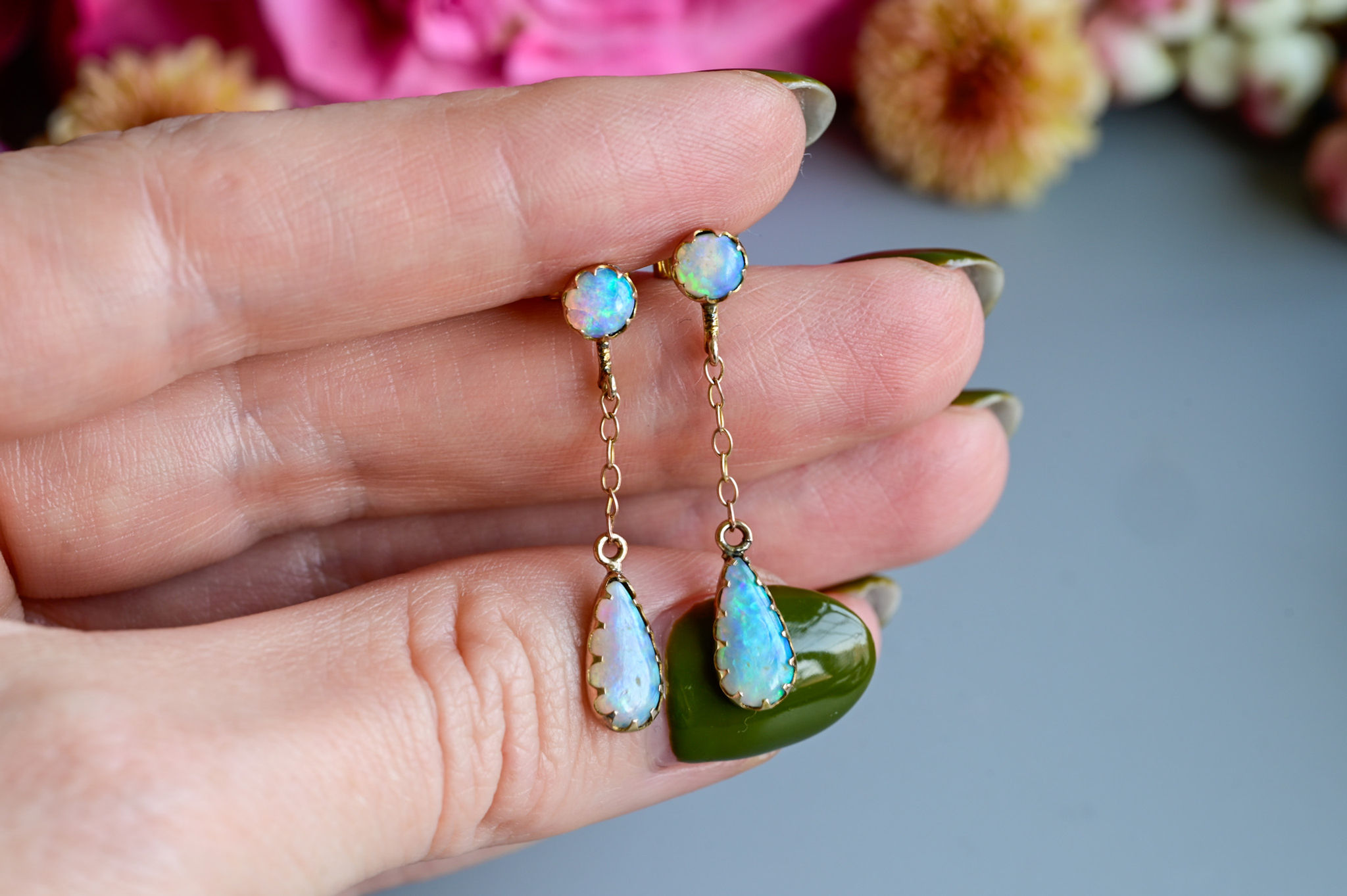 Antique Victorian opal teardrop earrings 9 carat gold