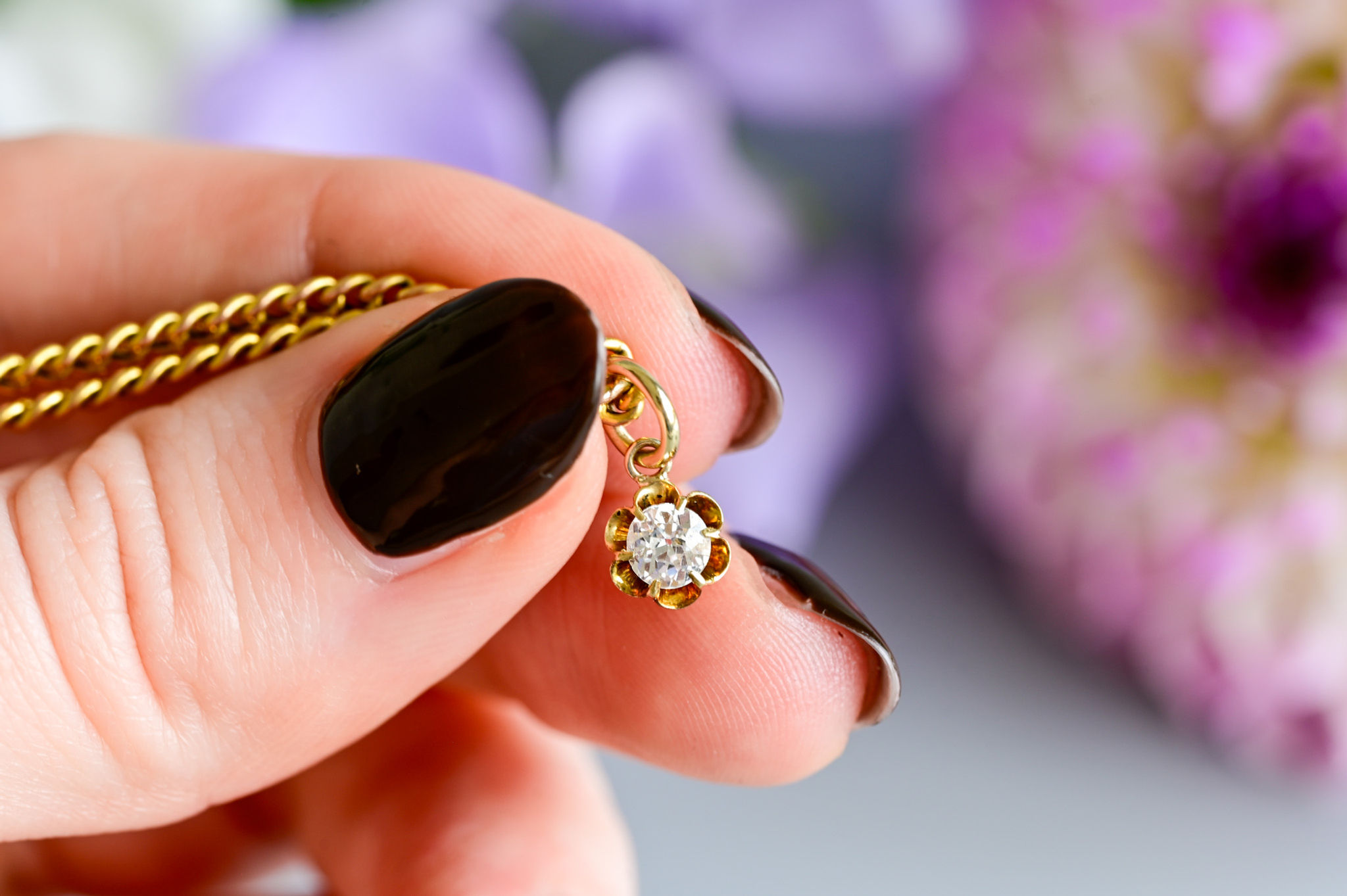 Antique early 20th century diamond solitaire pendant 9 carat gold
