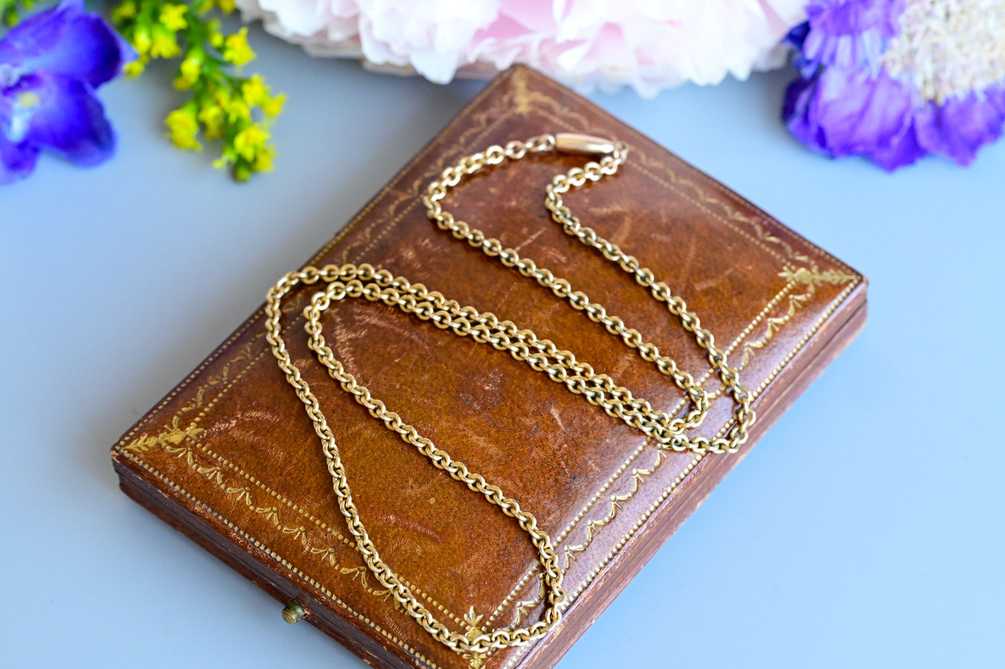 Antique Victorian rolo link chain necklace 9 carat gold 46cm