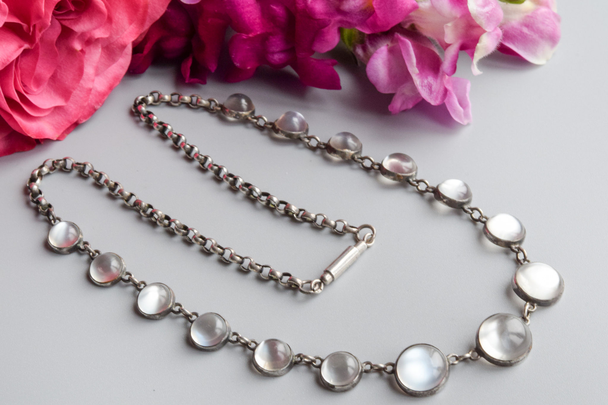 Antique Edwardian Moonstone cabochon necklace Silver
