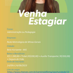Estamos crescendo. Oportunidade de Estágio 