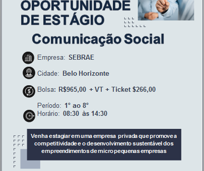 Oportunidade de Estágio - SEBRAE