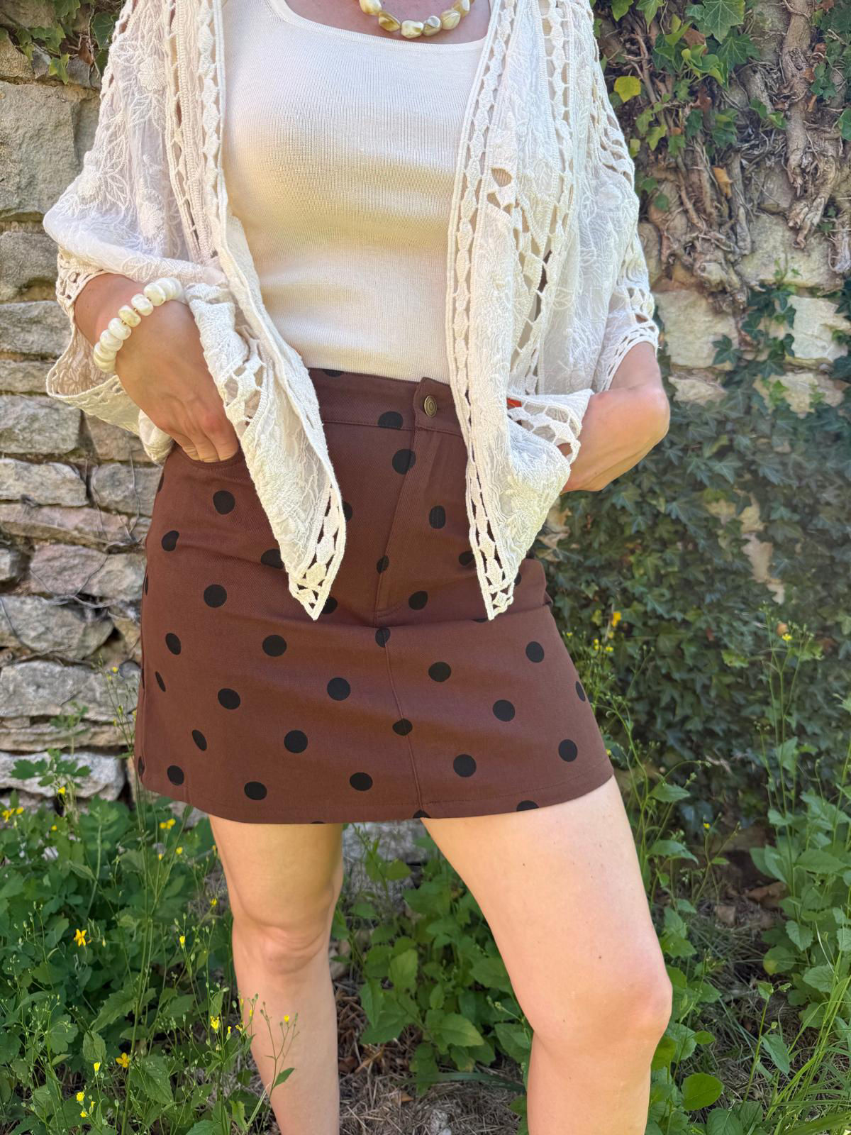 Jupe à pois marron 