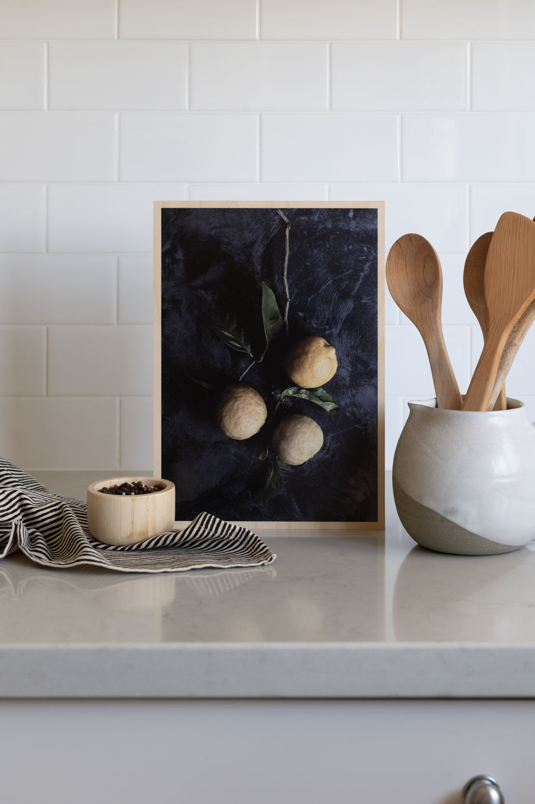 Wood Block Lemons on Chalkboard
