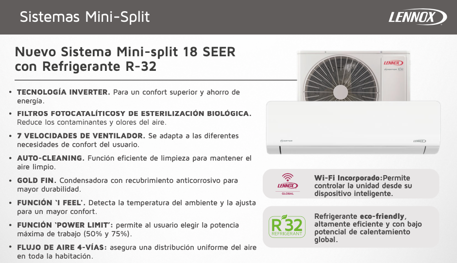 Miniatura: MINISPLIT LENNOX INVERTER LIH 18 SEER WIFI INCLUIDO R32 (1, 1.5, 2, 3 TON)