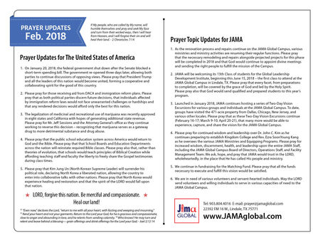 [February 2018] 
PRAYER UPDATES