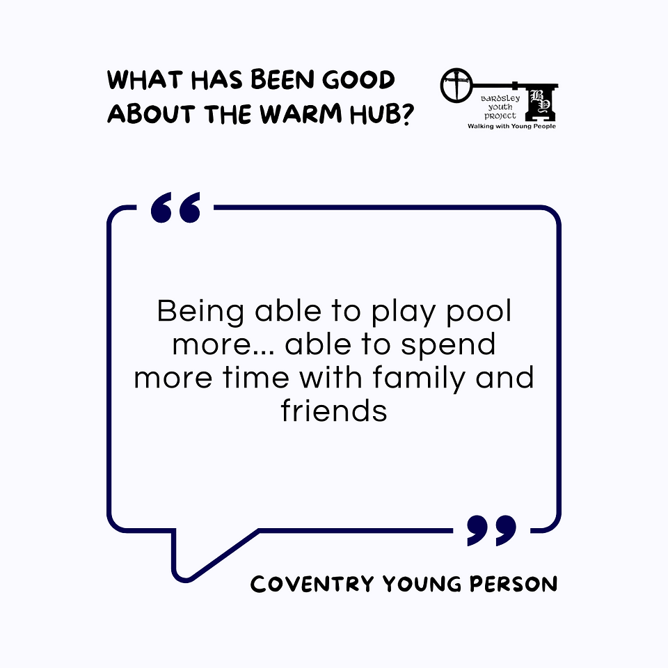 Young people enjoyed playing pool and spending more time with family and friends at Bardsley Youth Project's (Coventry Homeless Charity) warm hub