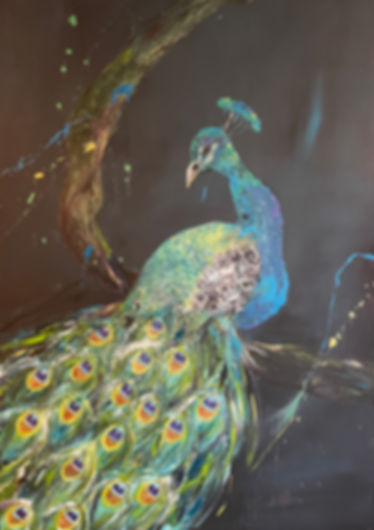 Handgemaltes Bild in Acryl, ein Unikat das einen abstrakten Pfau zeigt, ein Gemälde von der Schweizerkünsterin Ariboco