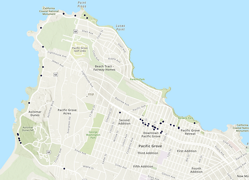 Map of bicycle racks in Pacific Grove California