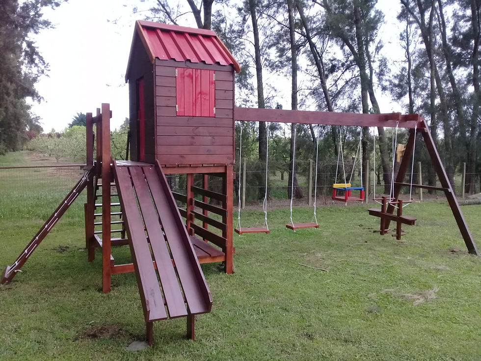 Miniatura: Casita en altos, trepador, tobogan, túnel, hamacas