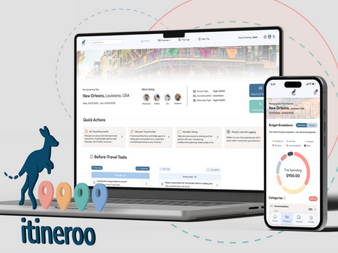 Itineroo project mobile and desktop device mockups