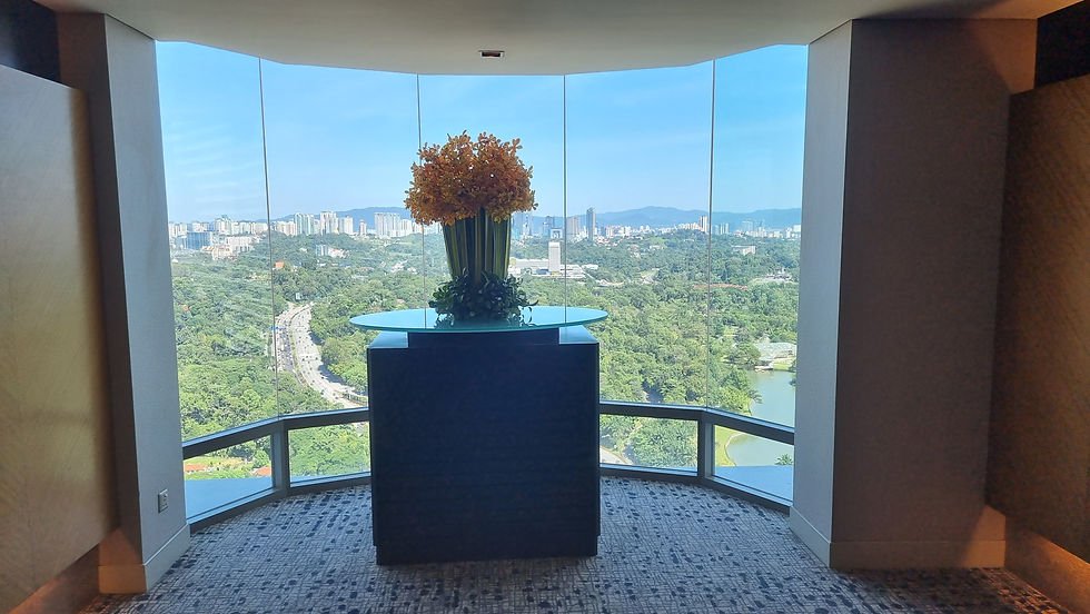 Gelbe Orchideen mit Blick über Kuala Lumpur 