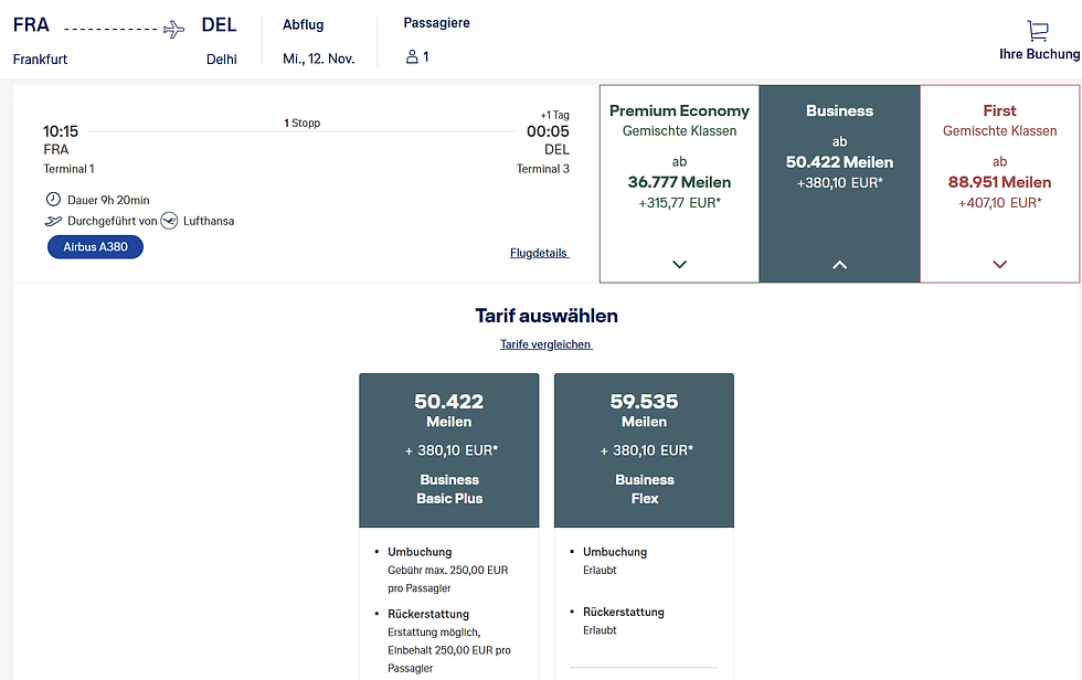In diesem Beispiel ist fast alles gleich geblieben im Vergleich zu 56000 Meilen vor der Umstellung. Es gab in den ersten Tagen aber auch vereinzelt Business Class nach Asien für unter 40000 Meilen! 