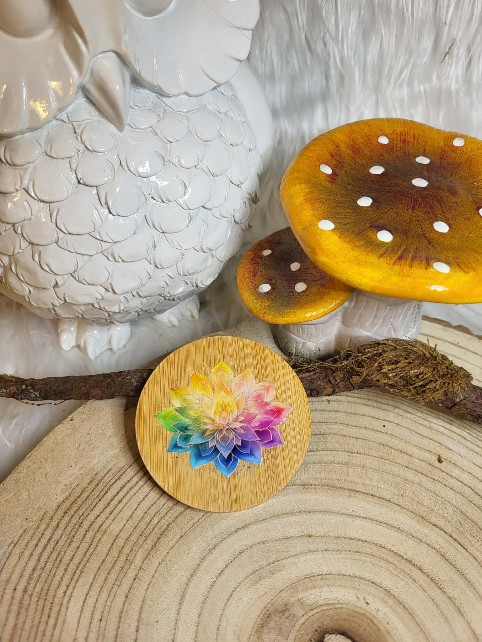 Miroir en bois, Fleur de Lotus