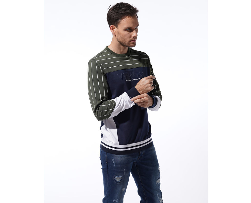 Миниатюра: CREW NECK SWEATSHIRT CUT & SEW MIX STRIPES