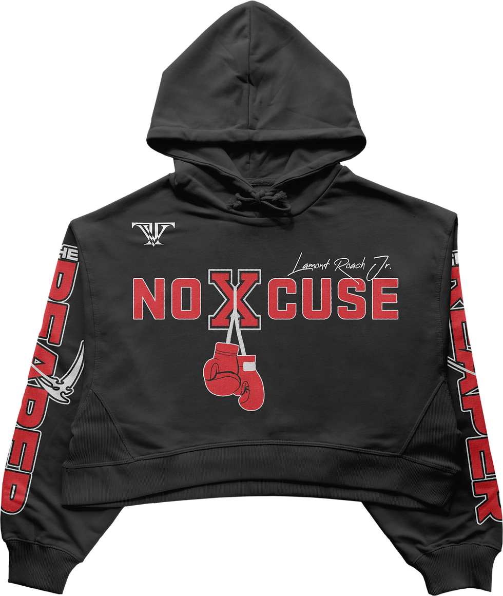 No Xcuse crop top hoodie black front.png