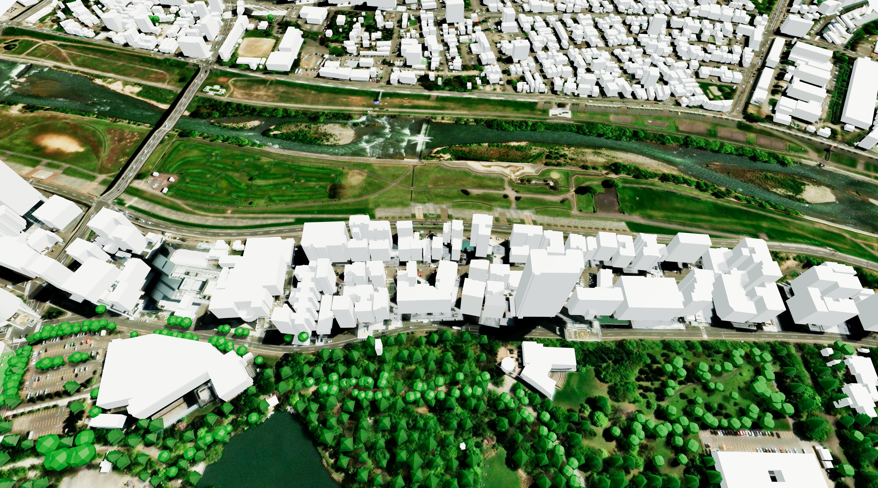Cityweft model of Sapporo, Japan. With high resolution aerial imagery from Esri