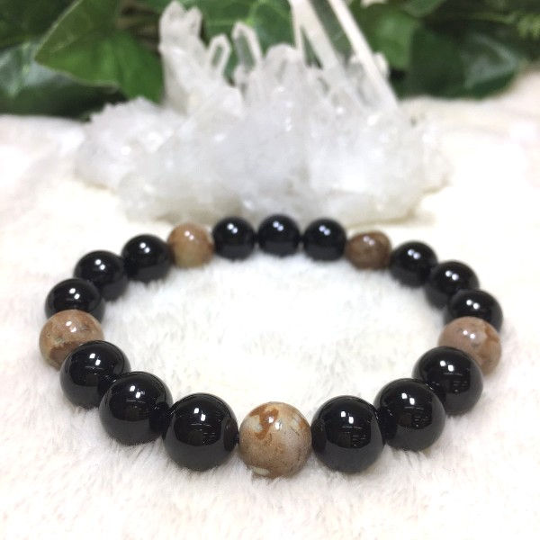 <ブレスレット>健康にGOOD♪マイナスイオン・遠赤外線【姫川薬石×ブラックトルマリン】/mbl-23
