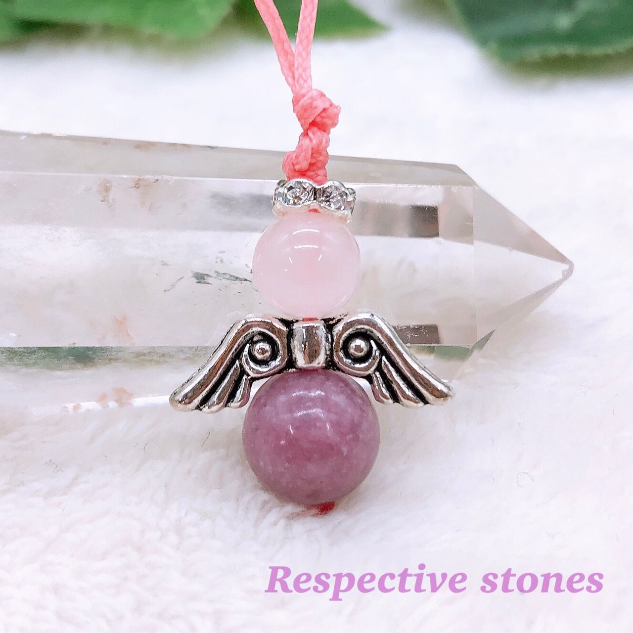 ＜ストラップ＞天使～angel～天使ストラップ♪素敵な出会いや縁を【ローズクォーツ×ピンクトルマリン】／an-5