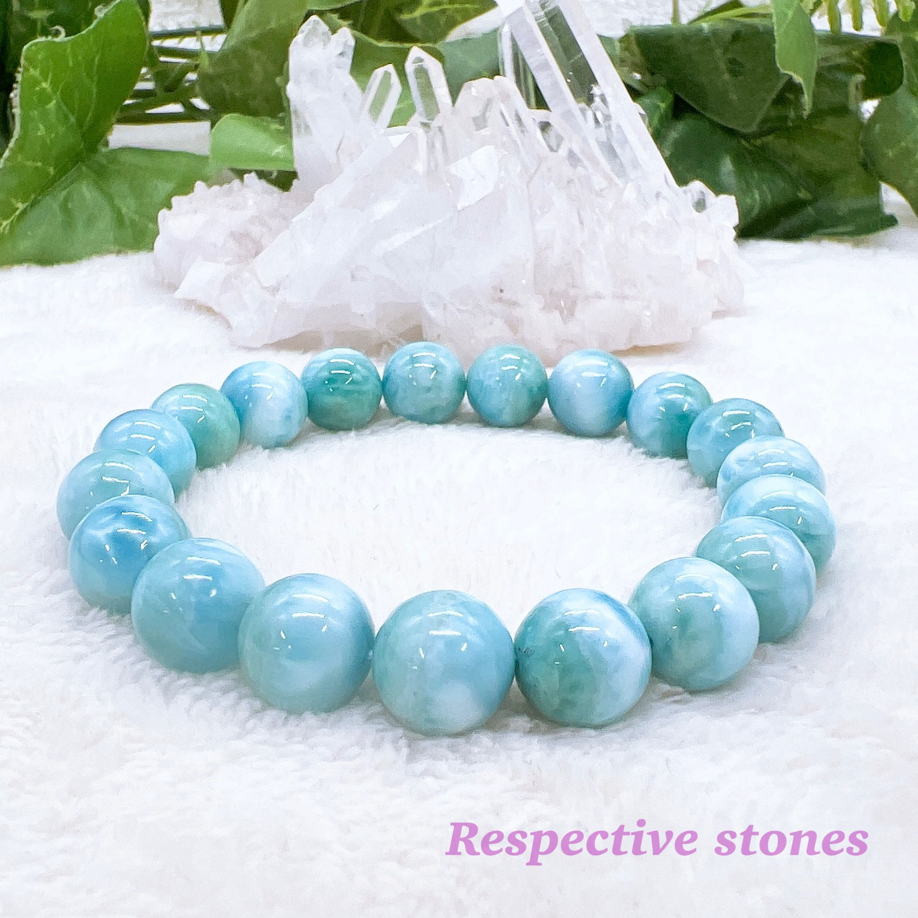 <ブレスレット>一点物♪世界三大ヒーリングストーン!【ラリマー】愛と平和の石<癒し・コミュニケーション・人間関係>(10mm・16cm)/1ten-41